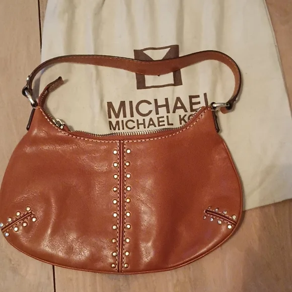 Vintage Michael Kors Small leather brown studded bag Early Y2K Baguette Rare 90 - Picture 2 of 9